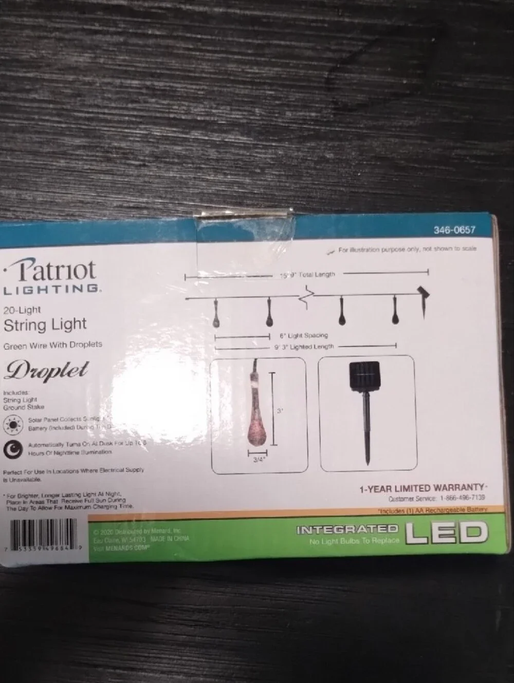 Green Droplet 20-Light Solar String Lights